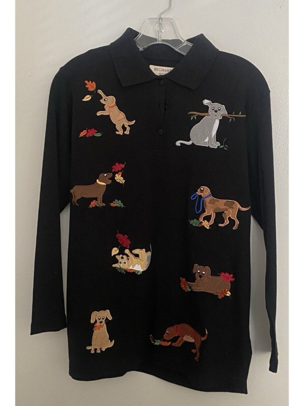 Béchamel Women’s Black Long Dog  Shirt Tunic Collar Petites PS 3 Button